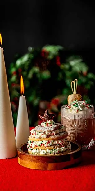 Holiday cookie tree dessert and hot cocoa at Planet Hollywood NYC